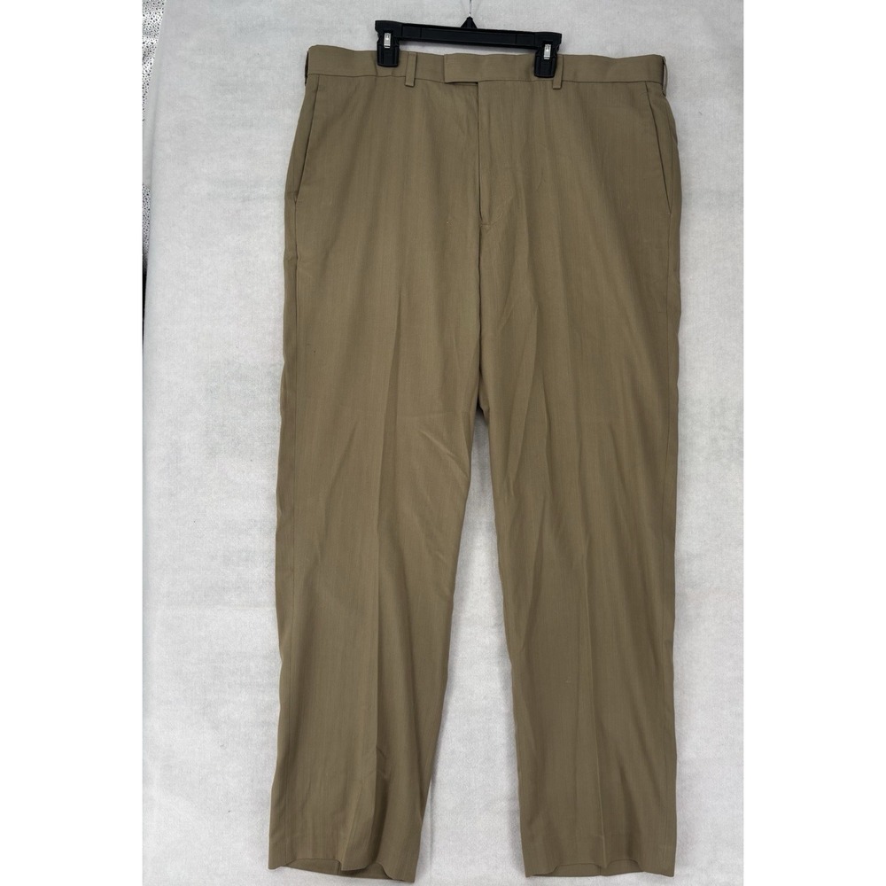 Perry Ellis Portfolio Mens Dress Pants 38x31 Tan Flat Front Tonal Stripe Slacks
